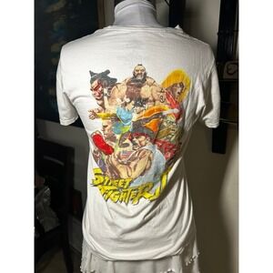 Street Fighter Graphic T-Shirt White Capcom Character Back Print Women Small